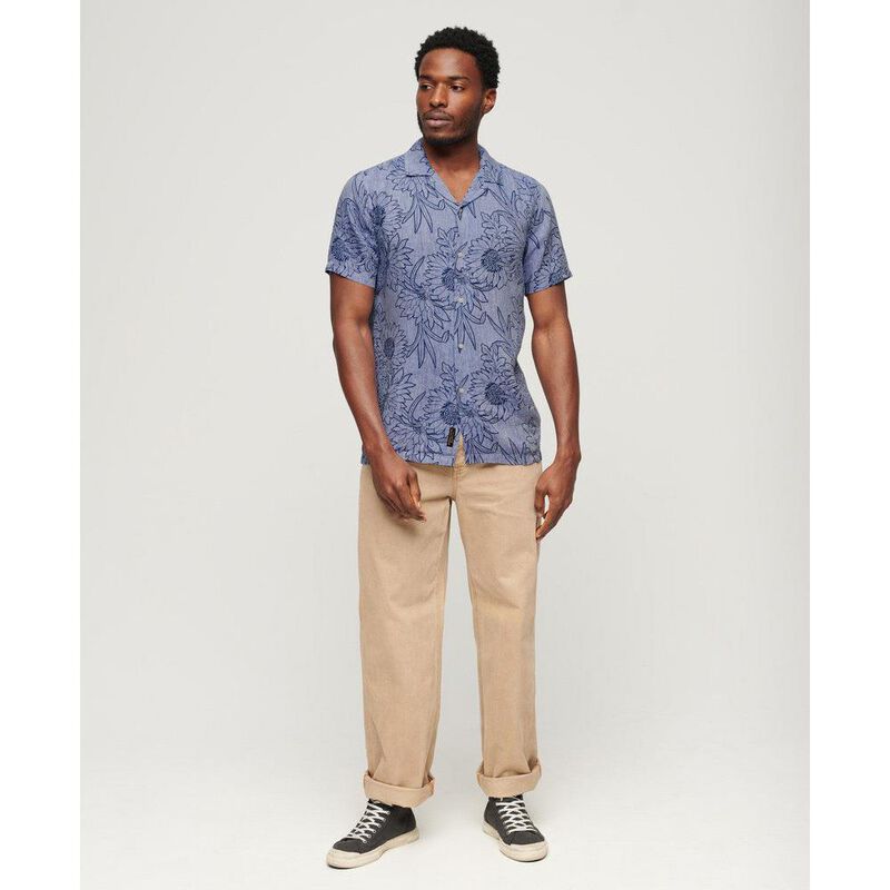 Superdry Open Collar Print Linen Shirt image number 3